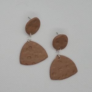 Handmade clay earrings Tan with Dimpling